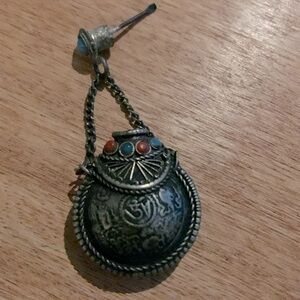 Vintage Snuff Perfume Pendant With Eastern Coins On Both Sides Gemstone Inlayed